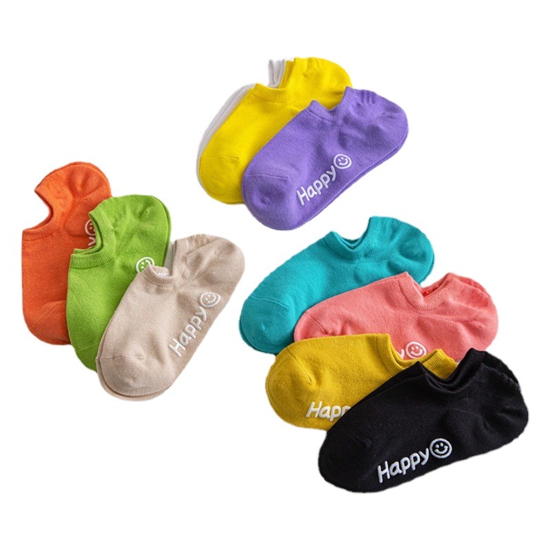 Calcetines de algodón peinado calcetines de color sólido de primavera y verano para mujer Calcetines de algodón de silicona de corte bajo para mujer antideslizantes de color caramelo calcetines invisibles