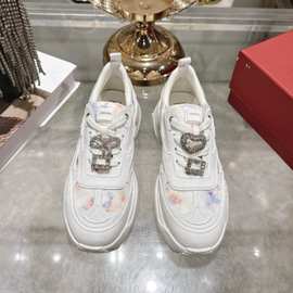 对版25秋季新品百搭rv水钻方扣老爹鞋真皮拼接增高厚底运动休闲鞋