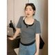 chubby girl plus size Women's Fake Two-piece Short-sleeved T-shirt with Hanging Neck