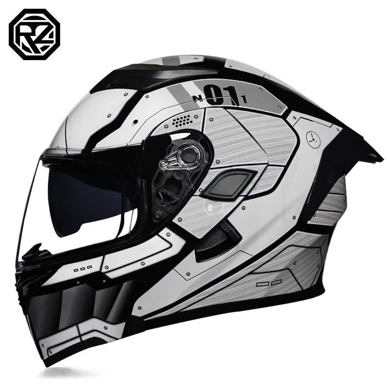 Casco de motocicleta Orz, casco, casco, doble lente, cola grande, motocicleta, casco de carrera, casco, hombres y mujeres, calor de invierno