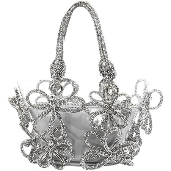 2026 High-quality Women's Bag With Diamond Inlaid French Fairy Bag, Super Sparkling Rhinestone Handmade Flower Bucket Handbag_voghion.com