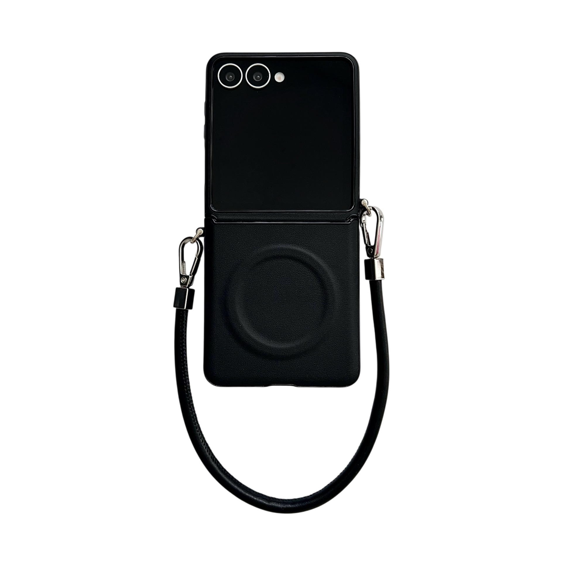 Suitable For Samsung 7 Plain Leather Magnetic Phone Case, 6 Middle-axis Bracelet Folding Protective Cover, Z Flip 5/4_voghion.com