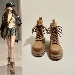 真皮马丁靴女2025春秋新款英伦风靴子棕色爆款超火厚底西部短靴子
