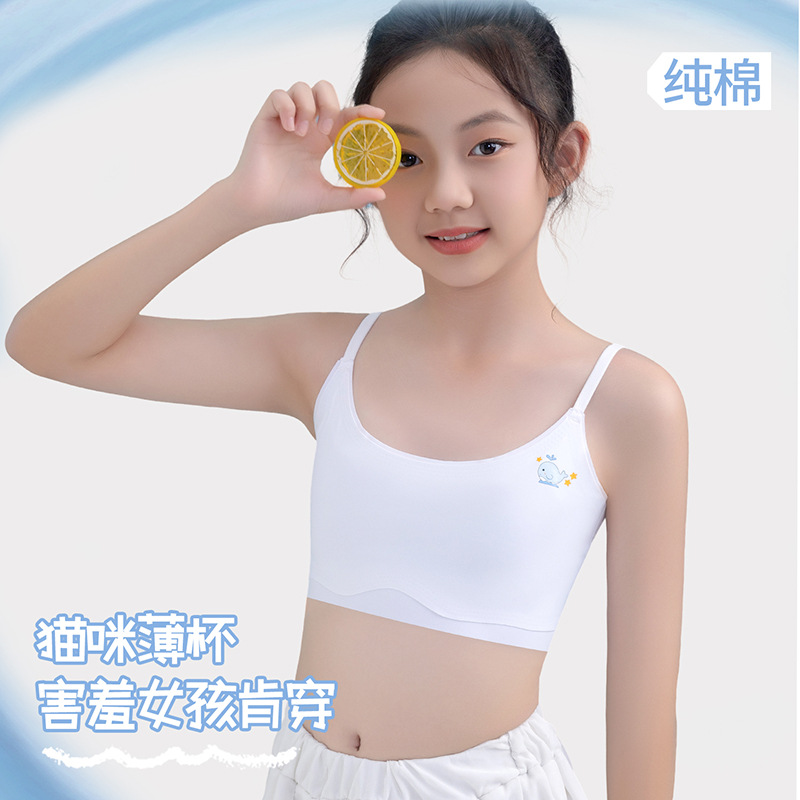 Pure Cotton Developmental Period Girls' Intimates, Primary School Students, 9-12 Years Old, Fixed Cup Suspender Bra Vest