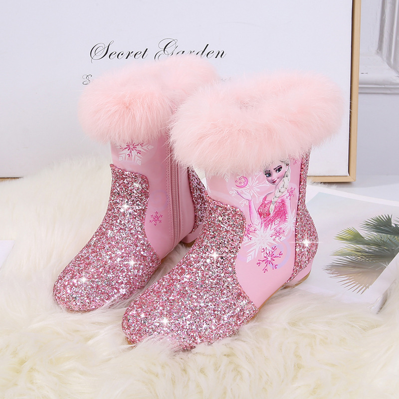 Cat Harbor Girls' Elsa Princess High Heel Boots Autumn and Winter New Children's Short Boots Little Girls' Fleece-Lined Warm Snow Boots Cat Harbor Girls' Elsa Princess High Heel Boots Autumn and Winter New Children's Short Boots Little Girls' Fleece-Lined Warm Snow Boots