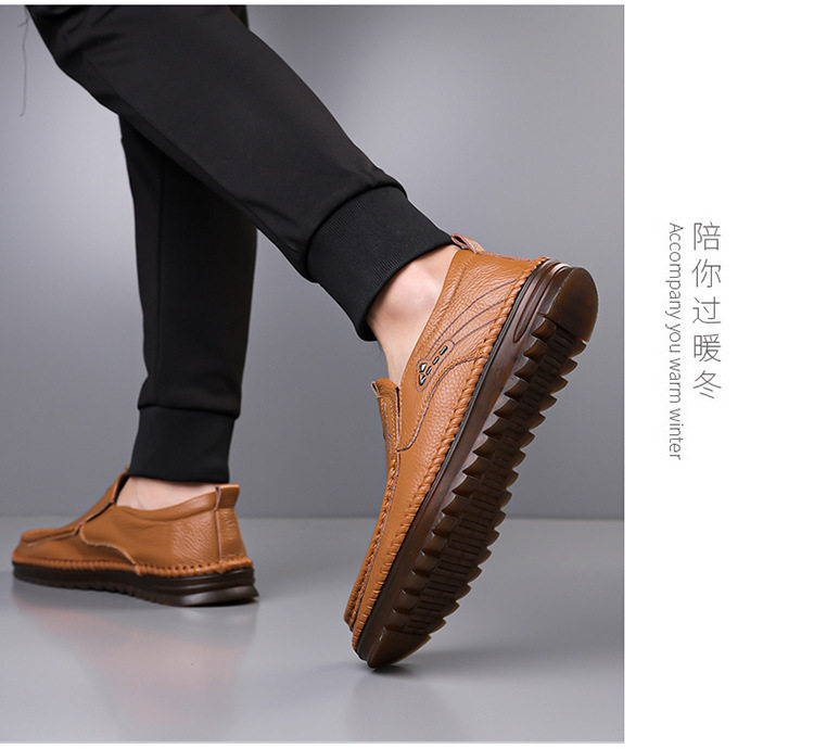 Giày lười nam da bò lớp đầu cỡ lớn, mũi tròn, đế bằng, phong cách casual — Màu nâu, Màu trắng ngà, màu đen chi tiết 21