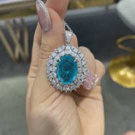 豪华群镶嵌仿帕拉伊巴吊坠奢华仿钻石项链女高级感大气银饰项坠