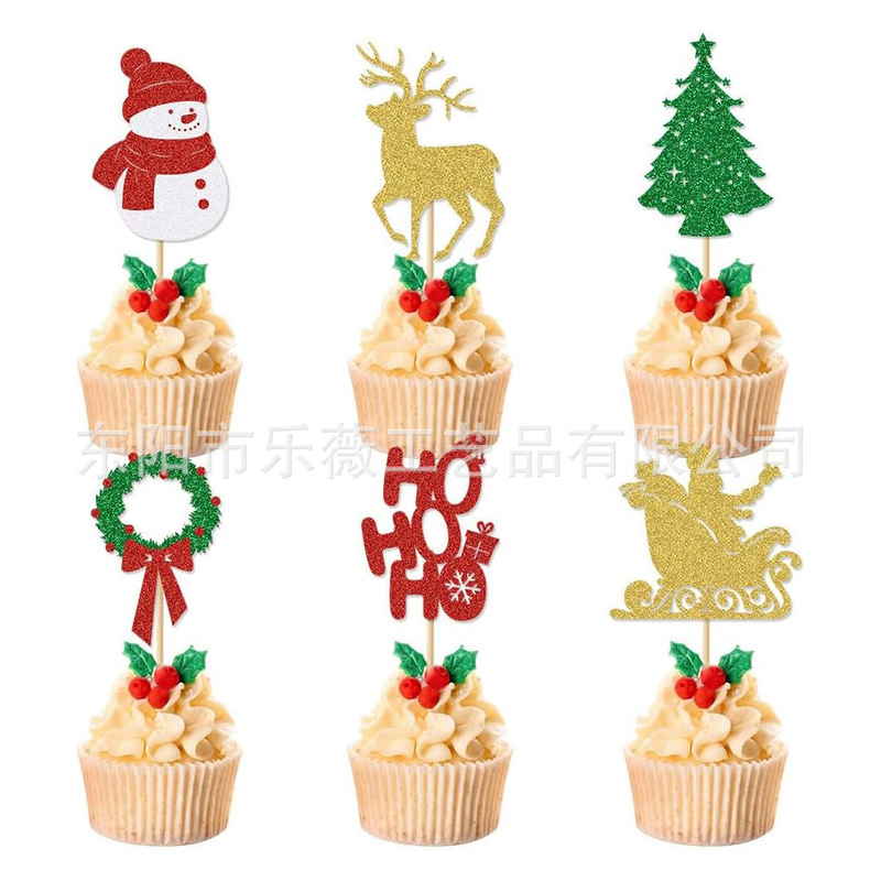 クリスマスケーキデコレーションクリスマスツリーサンタクロースグリッター紙ケーキインサートベーキングケーキフラグインサート|undefined