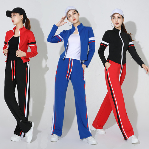 Square dance sportswear autumn and winter velvet double zipper cardigan women's dance exercise shuffle dance sports leisure two-piece set for women