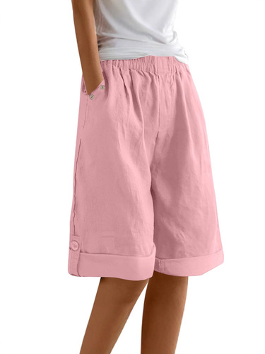 2025 Amazon Cotton Linen Shorts Five-Pocket Pants Solid Color Casual Straight Leg Pants Cross-Border Organic Cotton Show Off Legs