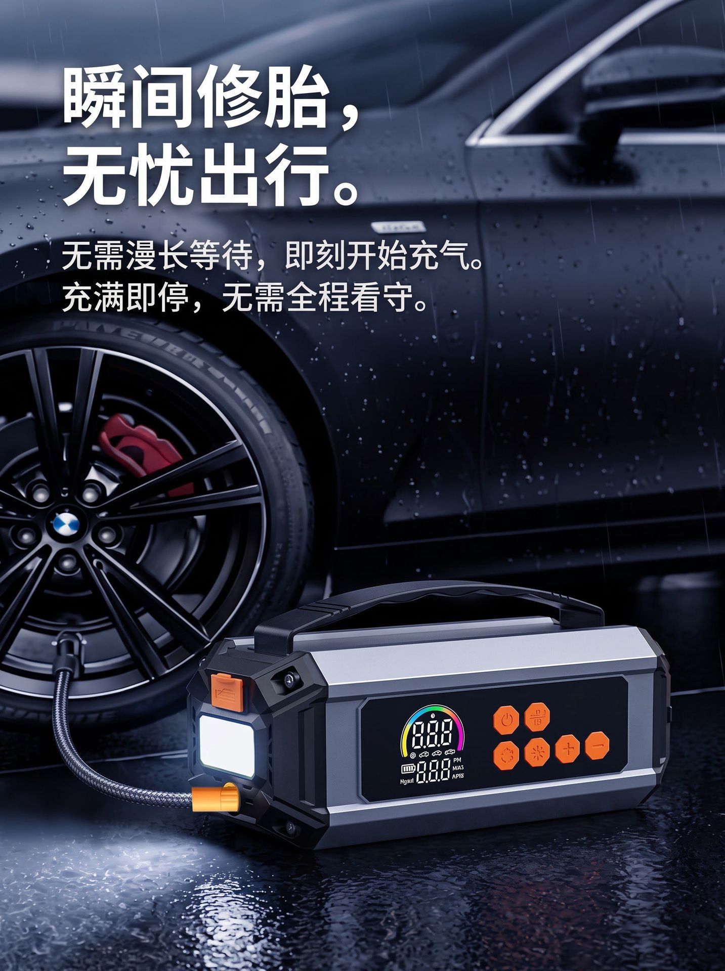 Car Air Pump, Multi-Functional Portable Electric Car Air Pump, Emergency Jump Starter