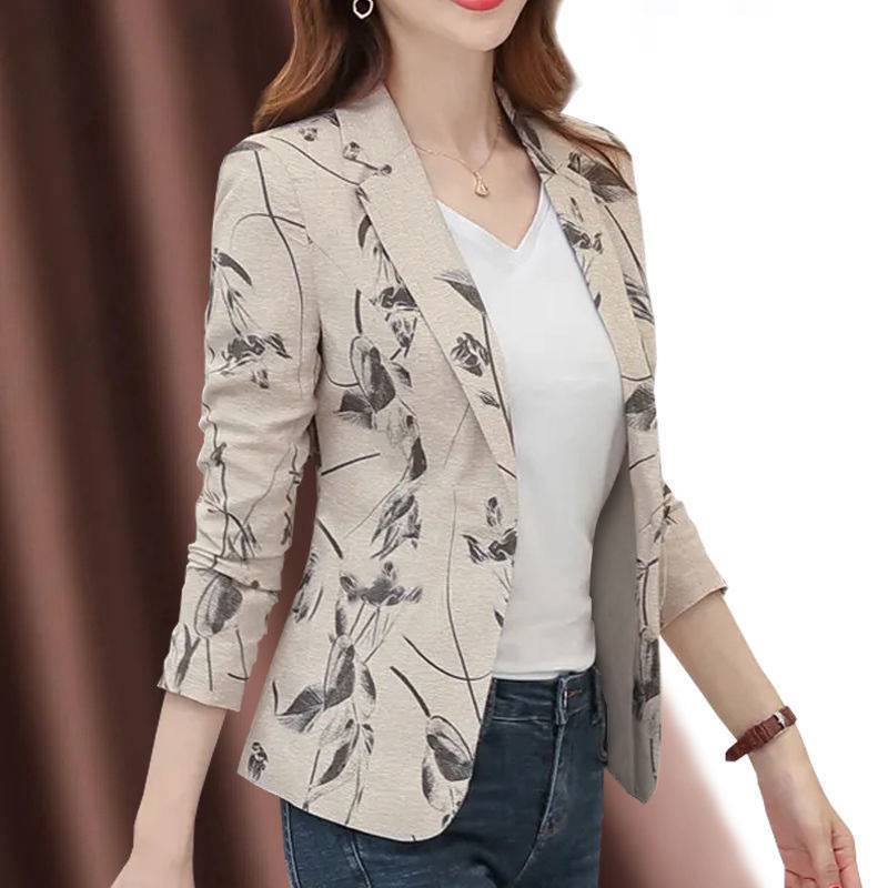 Internet Celebrity Printed Suit 2025 New Spring and Autum Korean Style Large Size Short Slim Retro Long-Sleeved Suit Jacket for Women