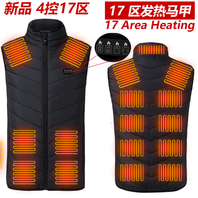 Cross-border heating vest 17 area 4 control intelligent heating vest USB electric heating cotton-padded jacket constant temperature whole body electric heating vest