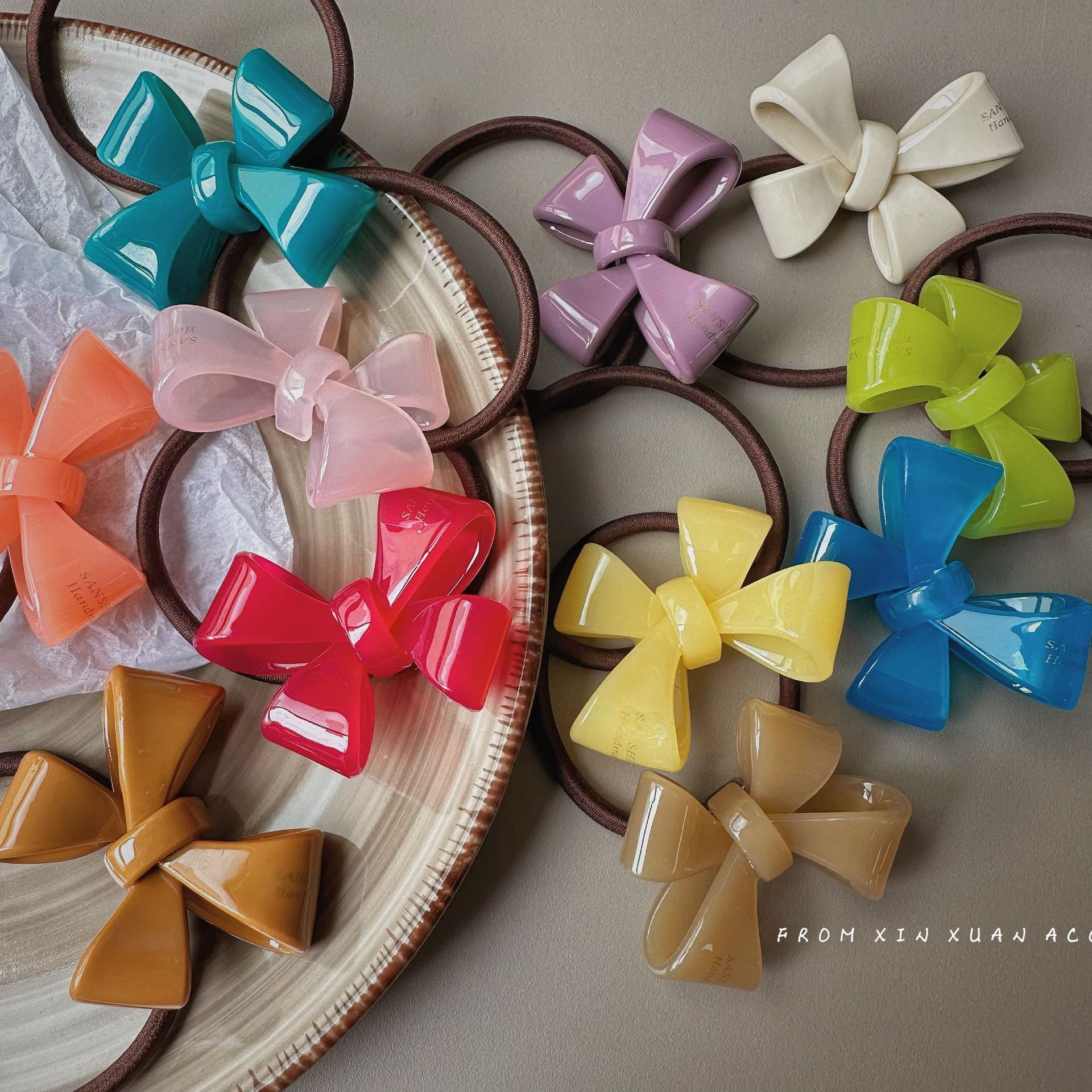 Koreanische Essigsäure Bogen Haar Ring Sommer Bunte Jelly Farbe Mädchen Herz Hohe Ball Zopf Haar Zubehör_voghion.com