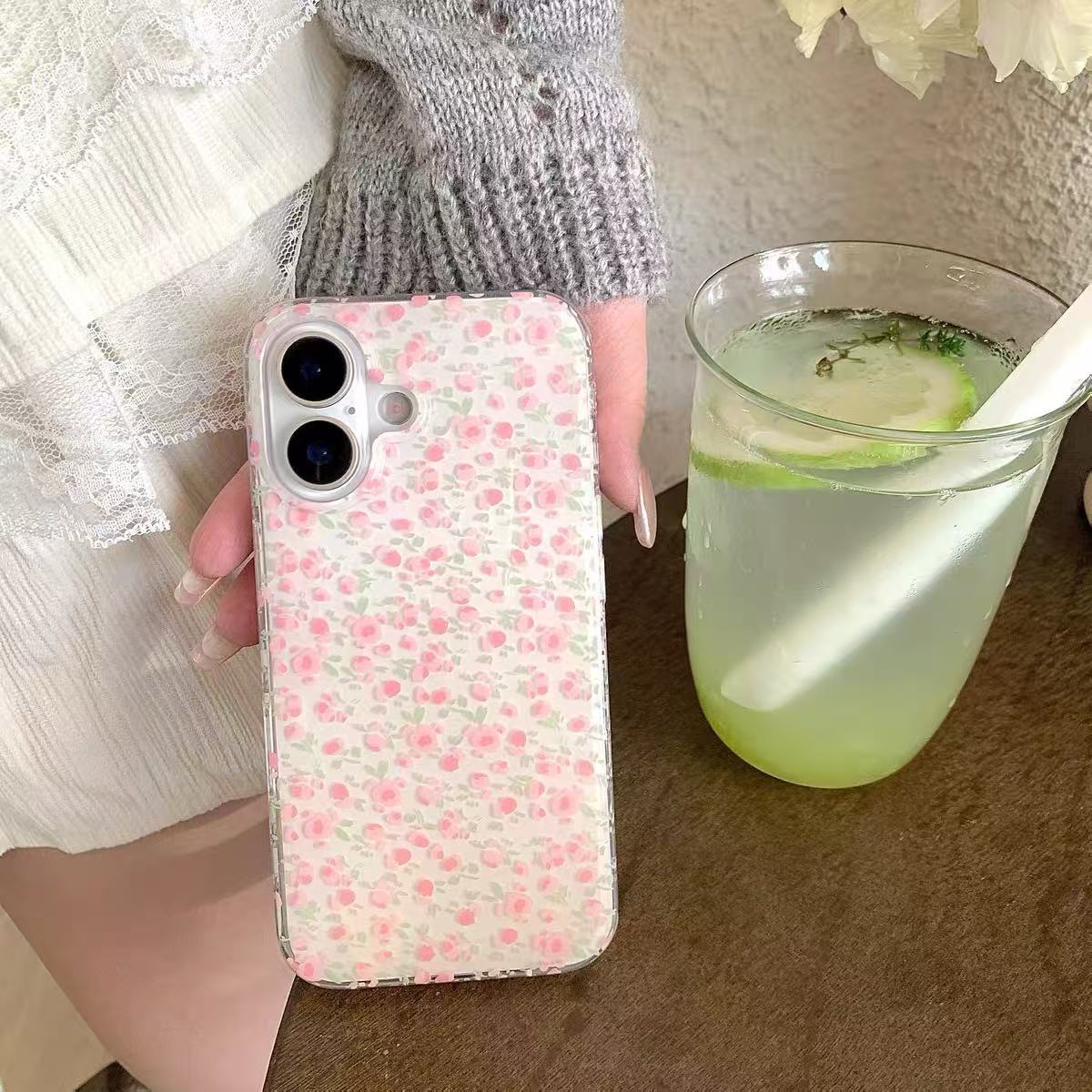 Estilo ins rosa fresco amarillo pequeño floral para iphone13/14 funda para teléfono móvil 15ProMax Apple 16 hembra 15