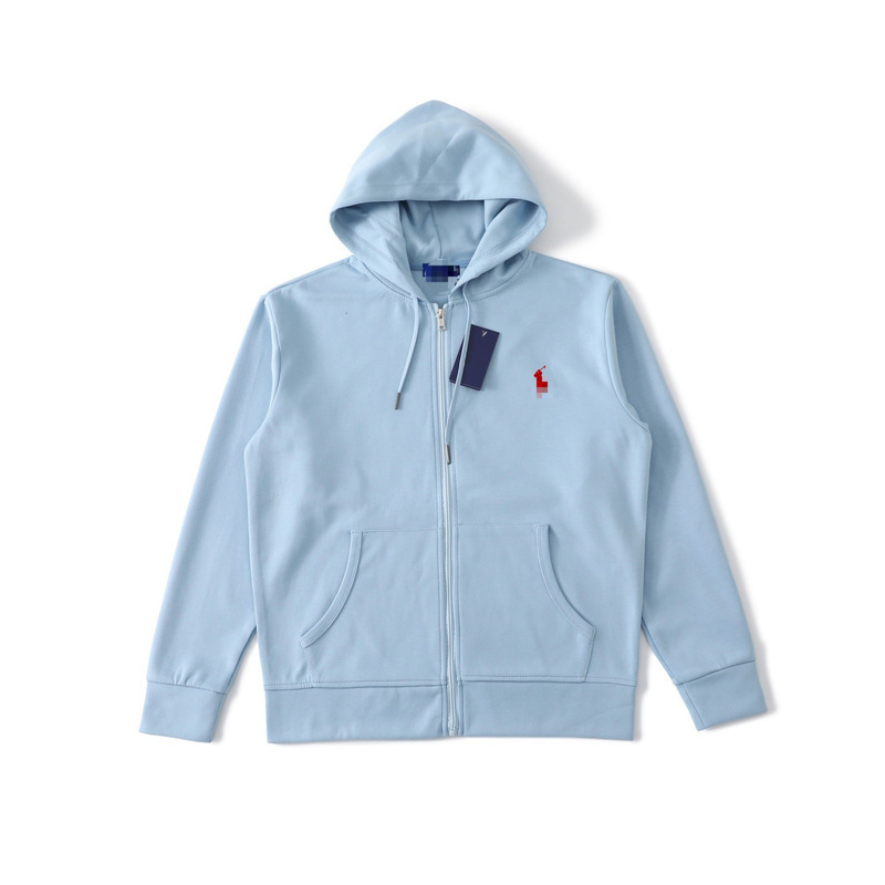 Cross-Border Sweatshirt with Zipper for Men and Women, Terry Cloth, Pony Logo Embroidery, Hooded Sweatshirt, Sports Casual Cardigan Rl Jacket