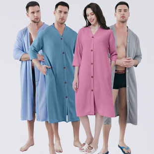 Cross-border Bath Skirt Naked Bathrobe Men's and Women's Button Pajamas Spring and Summer plus size Outer Wearing Absorbent Bath Towel Thin Bathrobe