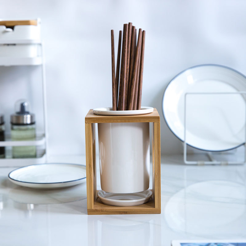 De estilo japonés de cerámica de bambú palillos titular de cocina del hogar palillos cuchara estante de almacenamiento palillos domésticos jaula restaurante comercial
