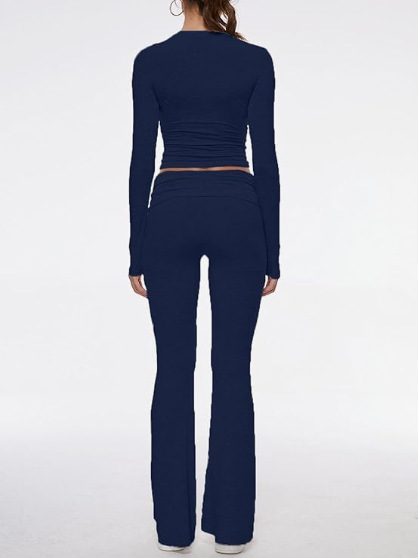 336g Weight Long Sleeve Sleeve Length Spandex, Polyester Fabric Type Pant Co-ord Set Sets Type 2 Pieces Set Quantity Holiday, Daily Occasion Round Neck Neckline Slim Fit Type Solid Color Pattern Summer, Spring Season Women's Gender Streetwear Style Holiday Daily Women's Streetwear Solid Color Spandex Polyester Pant Co-ord Set Pants Sets 6