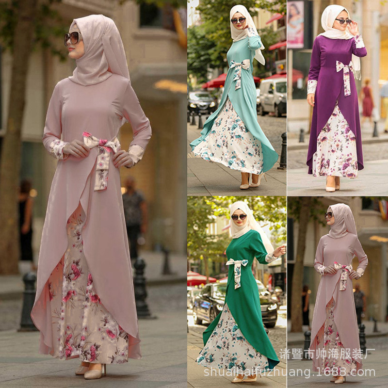 Cross-Border New Fashion Mix-And-Match Four-Color Dress European and American Women's Long Dress Turkish Street Fashion