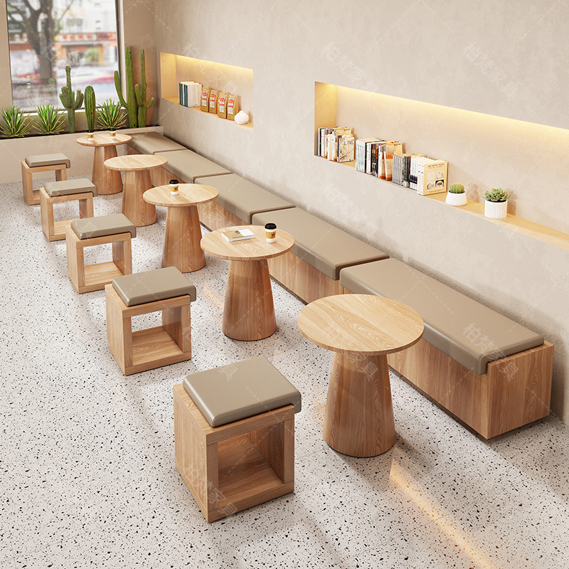 Internet celebridad postre leche té tienda ocio mesa y silla combinación cafetería tarde té tienda pared sofá cubierta