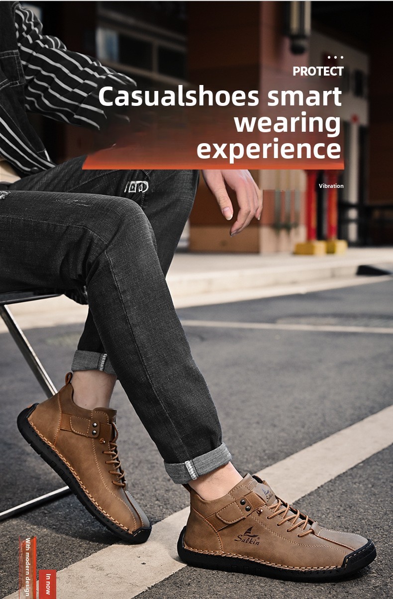 Casual Loafers For Men Handmade Leather Flat Slip-on Driving Shoes_voghion.com