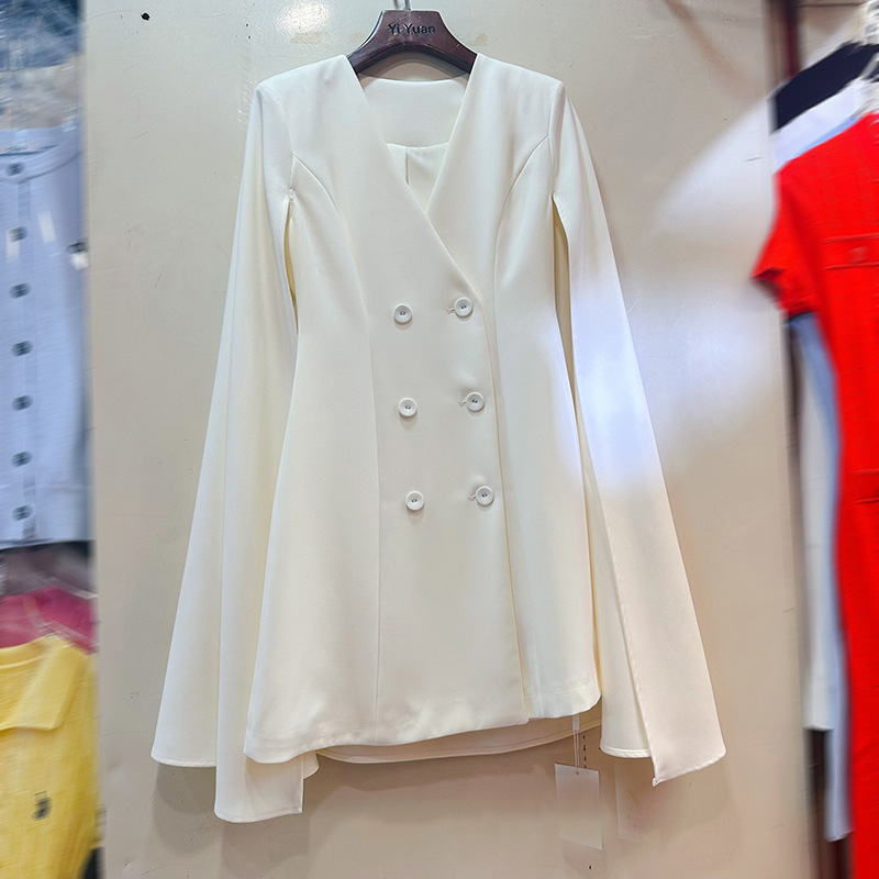 Thirteen Lines Australian Niche Double-Breasted V-Neck Shawl Cloak Pure Color Suit Dress Short Skirt A2 # 8562