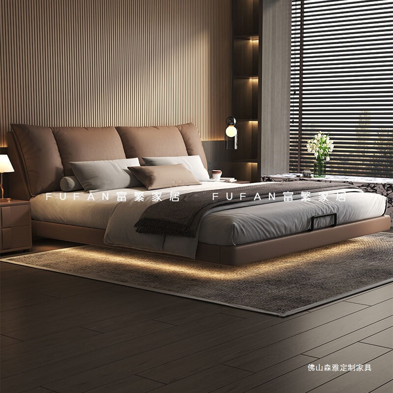 New Italian Style Light Luxury Leather Suspension Bed Modern Simple Home Wedding Bed Double Master Bedroom Queen Bed Internet Celebrity Leather Art Bed New Italian Style Light Luxury Leather Suspension Bed Modern Simple Home Wedding Bed Double Master Bedroom Queen Bed Internet Celebrity Leather Art Bed