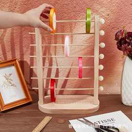 木制丝带架手工编织线轴收纳架实木多层缎带毛线架花店彩带置物架