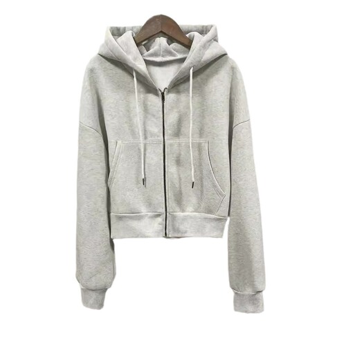 Spring Minimalist Elegant Drawstring Hooded Design Loose Long-Sleeve Sweatshirt Open Outerwear