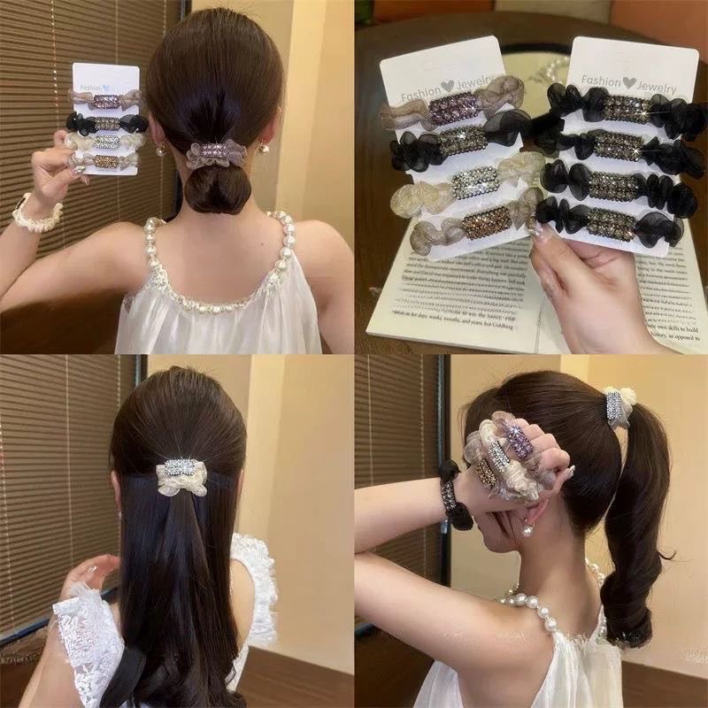 Mesh cuadrado diamante anillo de pelo intestino grueso coreano atado cabello delicado cuerda de cabeza mujer 2025 nuevo cinturón de cuerda de cabello de alta calidad