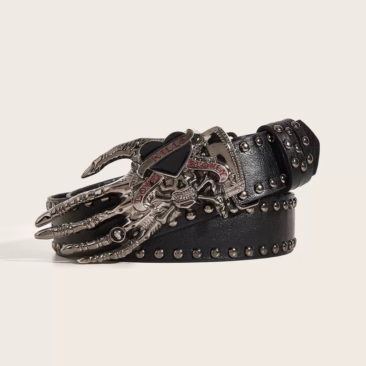 American punk hot girl Y2K calavera amor cinturón de palma sentido del diseño femenino cinturón de moda de nicho