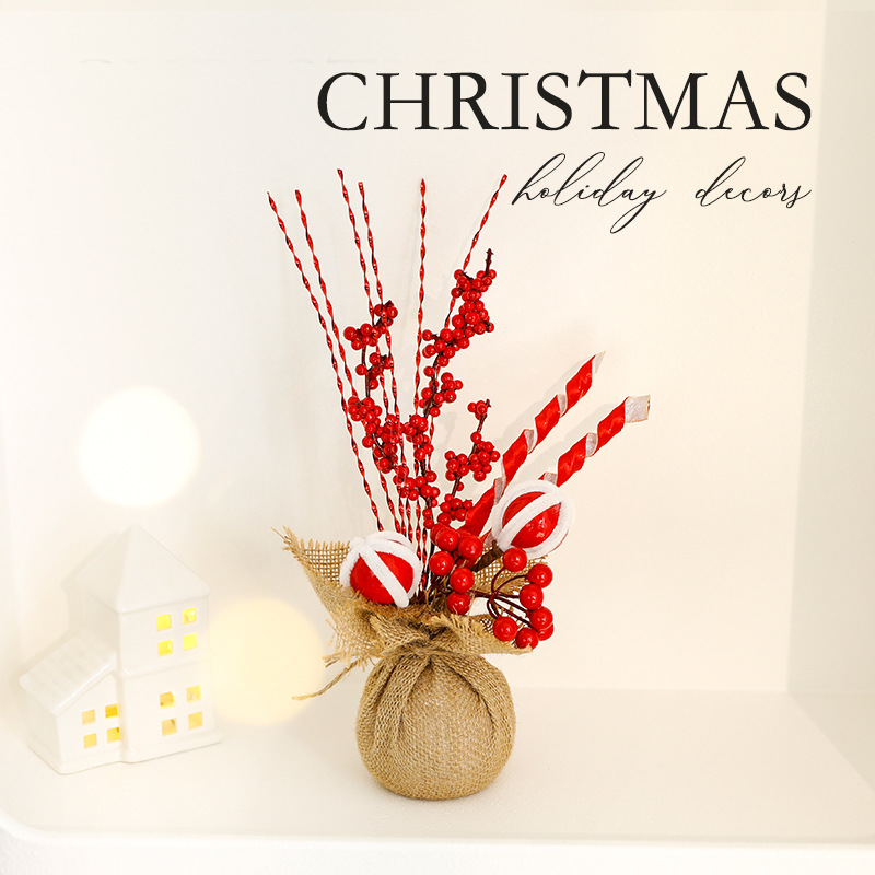 Frutas rojas de Navidad de venta transfronteriza decoración de lienzo decoración de árbol de Navidad decoración de escena decoración fábrica de decoración cabello recto