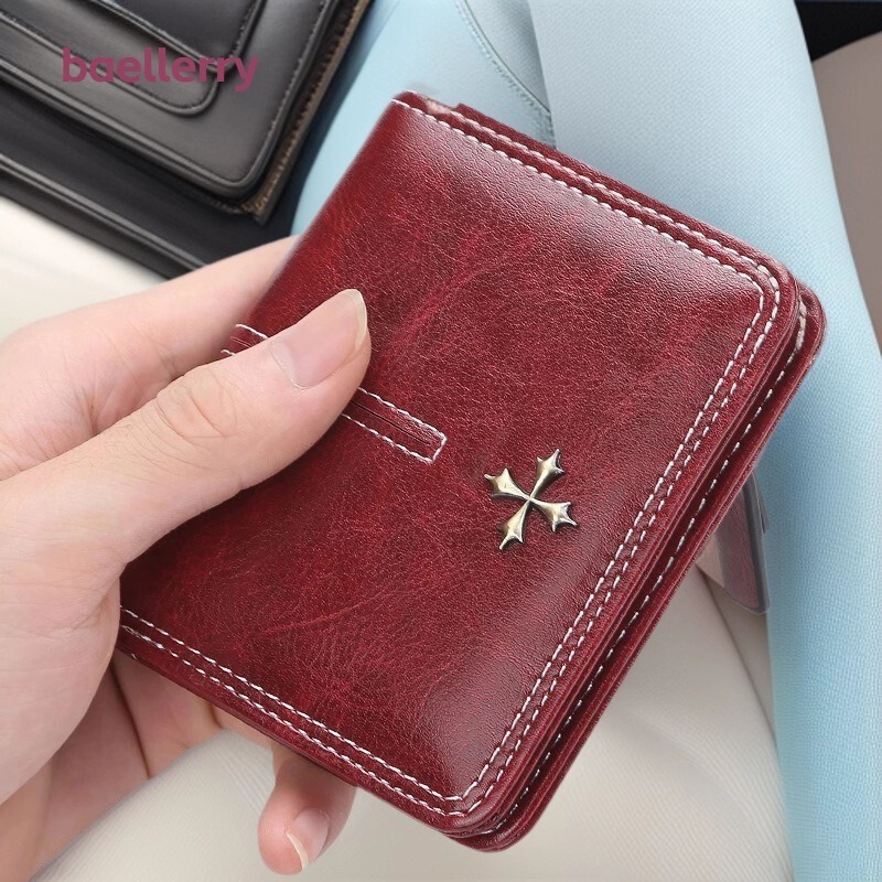 Baellerry Women's Wallet Korean Style Short Multi-Card Slot Oil Wax Pickup Bag Fashion Versatile Zipper Coin Purse