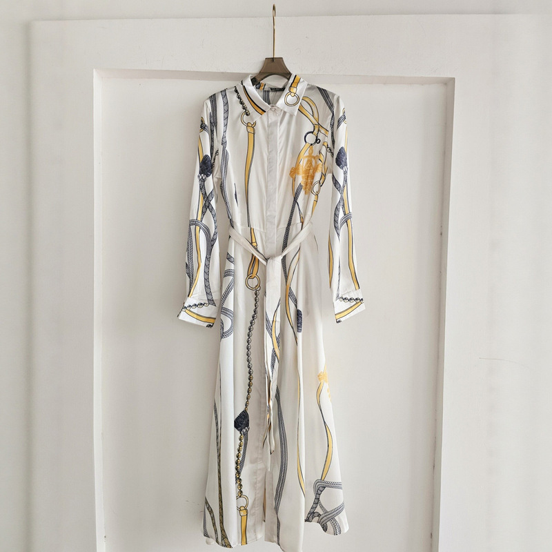 Old Money Style H Knot Print Long-Sleeve Shirt Dress for Women, Long Dress with Twill Silk Turn-Down Collar, Elegant French Shirt Dress Old Money Style H Knot Print Long-Sleeve Shirt Dress for Women, Long Dress with Twill Silk Turn-Down Collar, Elegant French Shirt Dress