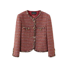 【DOREENA】2025新款红色高定粗花呢混编小香风短外套女