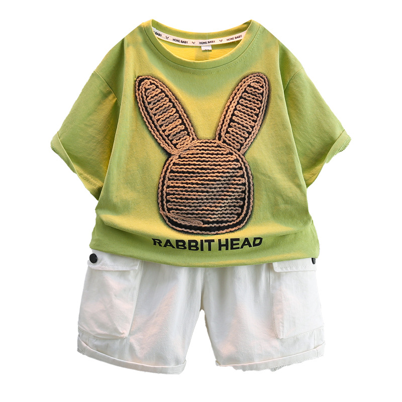 7424 Traje de verano para niños Ropa coreana de manga corta 2025 Nueva camiseta delgada de verano para niños de dos piezas Verano 5