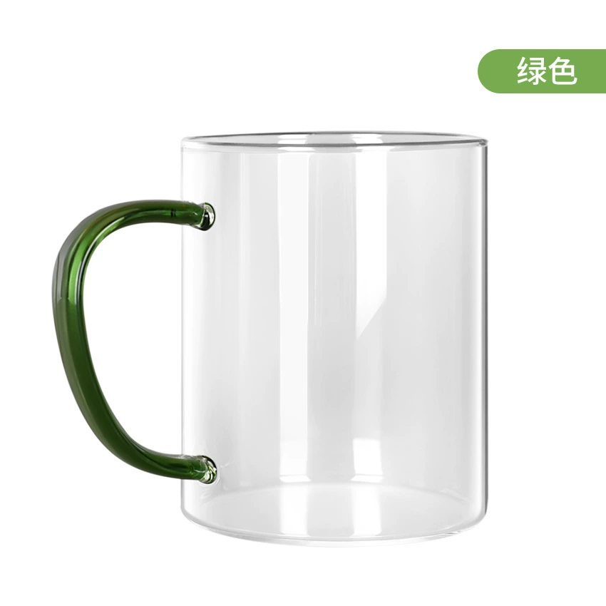 Glass mug, capacious 400 ml, colored ergonomic handle