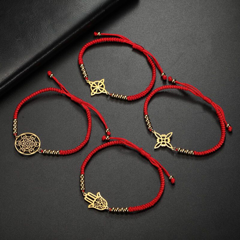 Hot Sale Witch Knot Bead Bracelet Men Women's Black Red Blue Purple Rope Bracelet Stainless Steel Amulet Jewelry Gift