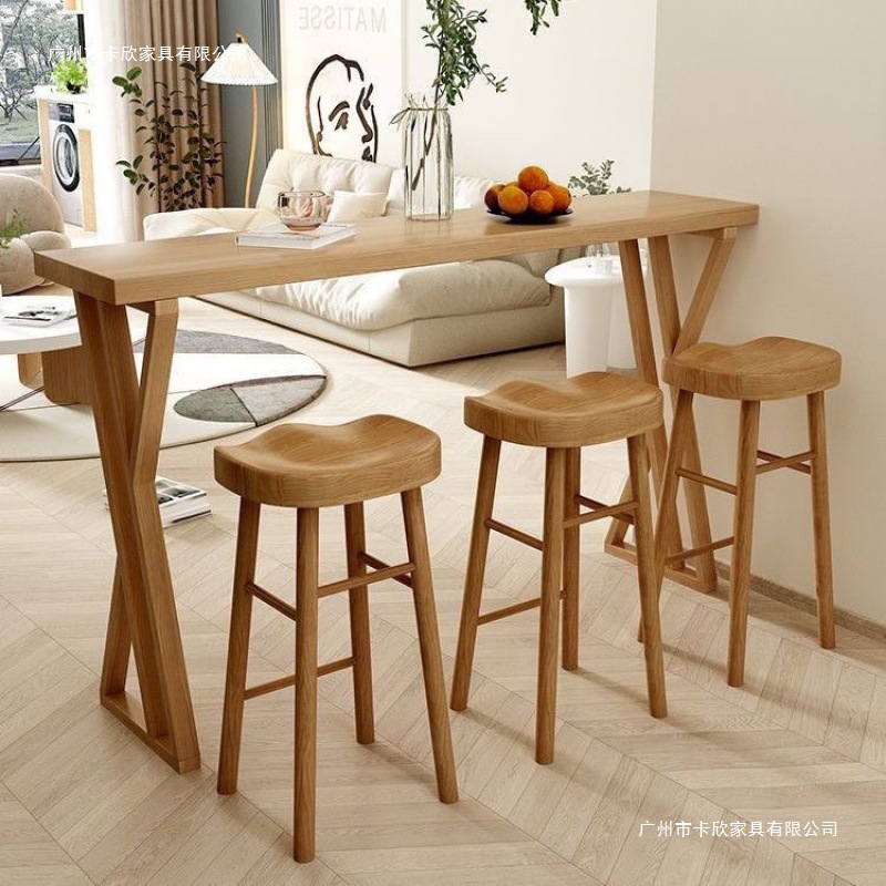 Solid Wood Bar Table for Home Balcony, High-Legged Table for Dining Room, Light Luxury Narrow Table by the Window, Living Room Side Table, Nordic Style, Foshan