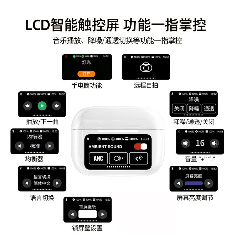 クロスボーダー A9PRO スクリーンタッチディスプレイワイヤレス Bluetooth ヘッドセット TWS セミインイヤー ANCENC ノイズリダクション超長バッテリー寿命|undefined