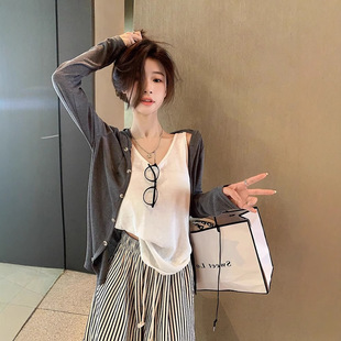 Thin Hooded Sun Protection Cardigan Casual suit Summer New Style Lazy Style Outerwear Long Sleeve Early Autumn Knitted Coat for Women