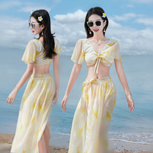 【白山茶】bikini比基尼海边度假游泳衣女分体三件套网红性感泳装