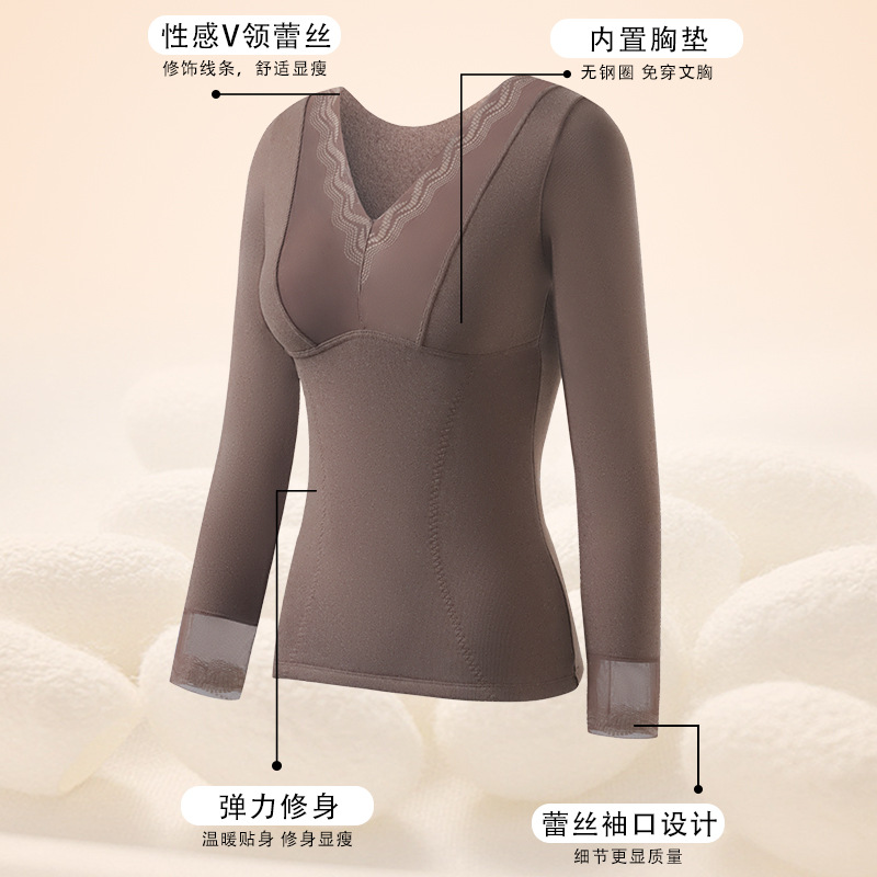 Silk patch sexy V-neck luxury warm top for women fixed coasters without running cup warm long sleeve silk cover