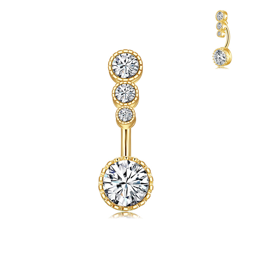Piercing nombril en acier inoxydable avec zircon et fleur_voghion.com