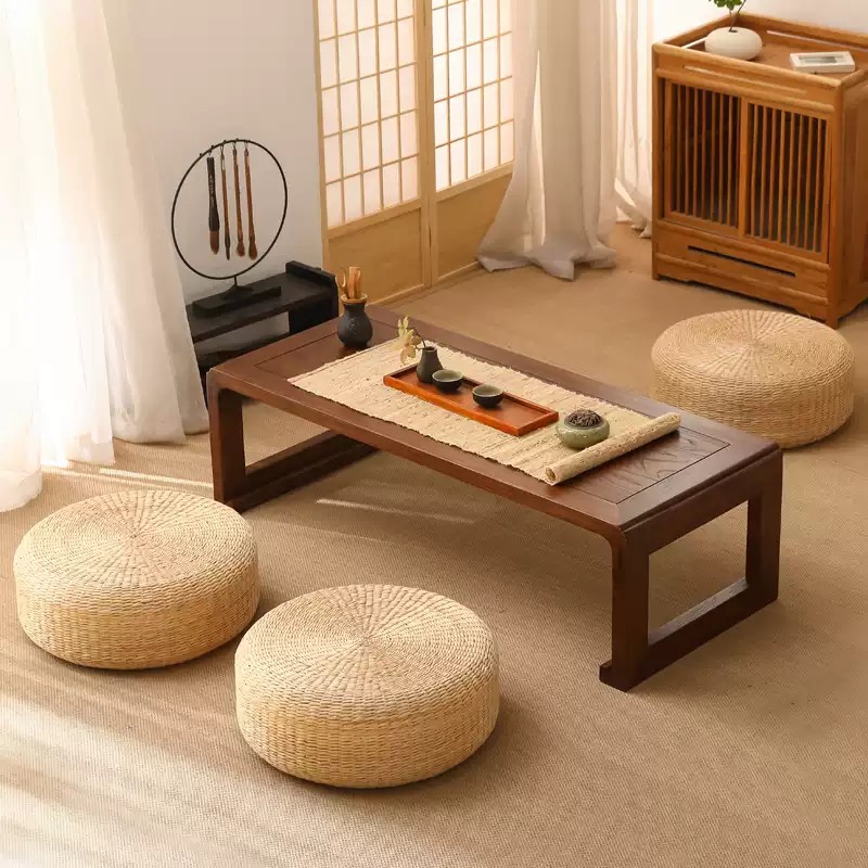 Cojín de futón de tatami de estilo japonés, cojín de meditación, cojín de meditación en el suelo, balcón, cojín de ratán para el hogar, cojín de paja