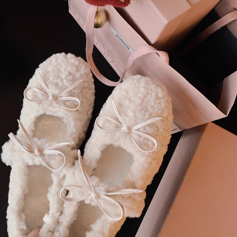 Bowknot Warm Inner Height-Increasing Fleece-Lined 2025 New Winter Furry Shoes for Women, Round-Toe Mary Jane Flats for Women, Autumn and Winter Bowknot Warm Inner Height-Increasing Fleece-Lined 2025 New Winter Furry Shoes for Women, Round-Toe Mary Jane Flats for Women, Autumn and Winter