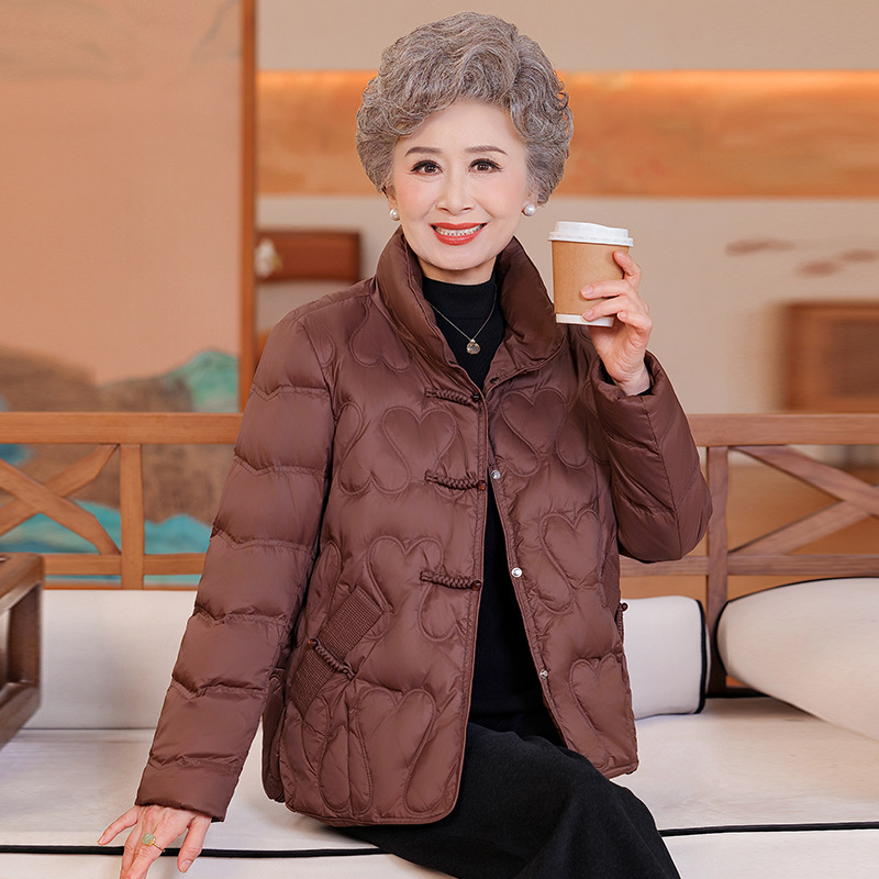 妈妈冬装羽绒服新款中老年秋冬轻薄立领外套小个子奶奶女短款棉袄