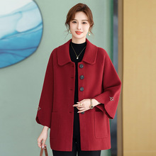 中年胖妈妈春秋毛呢外套加肥加大码喜婆婆婚宴装翻领单排扣女大衣