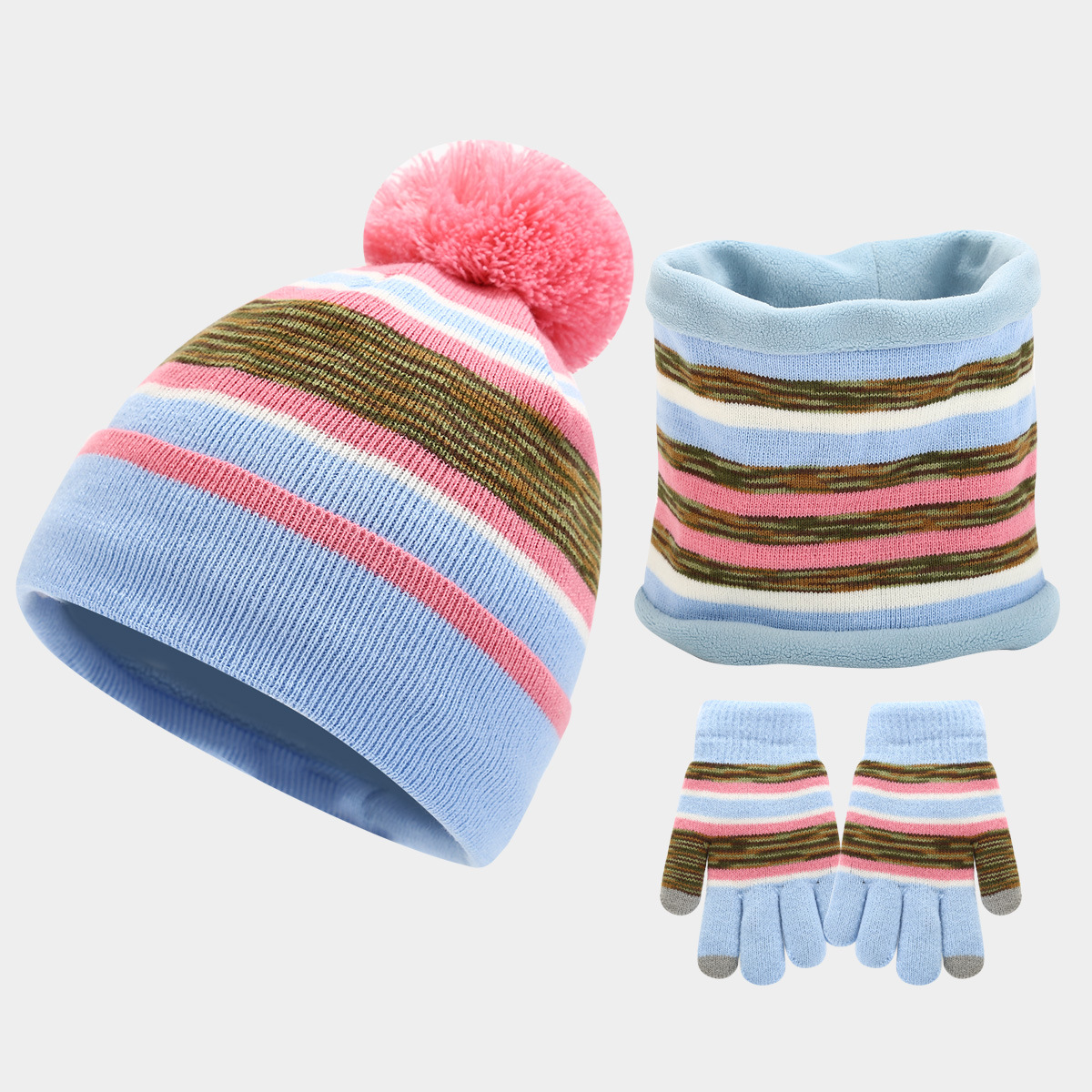Nuevos sombreros cálidos al aire libre para niños europeos y americanos, guantes de cuello, juego de tres piezas, invierno más terciopelo, traje de tres piezas a prueba de frío, comercio exterior image 9